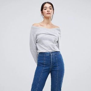 ASOS Gray Off Shoulder Knitted Sweater